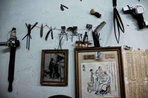 Hairdressers decor in an old barber shop in the Hutong district.
